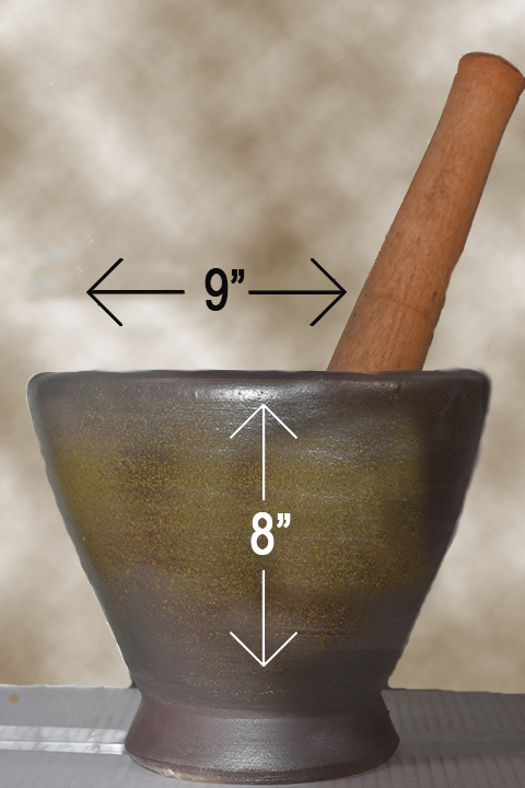 Clay mortar and pestle 9"